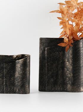 美式做旧斑驳花器花瓶果盘搭配组合摆件样板房电视柜茶几套装饰品