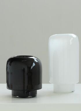中古白瓷琉璃直筒花瓶宅寂风手工磁粉黑色厚底干花样板房轻奢摆件