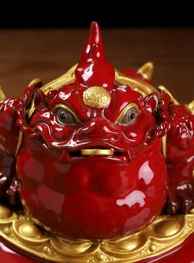 东方泥土D43-62陶瓷蟾聚宝盆金摆件蜍客开厅酒柜三足蟾店铺业礼品