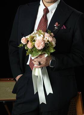 复古仿手打领带男古着10宽版商务红色小花格子伴郎新郎结婚1009r