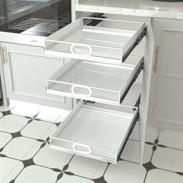 New kitchen cabinet side-mounted slide rail drawer storage box layered storage basket PP plastic plus stainless steel