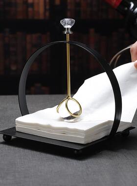 法式方形水晶纸巾压座创意办公室家居桌面压纸座轻奢金属纸巾架座
