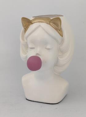 北欧花盆家用插花树脂摆件兔耳人像花瓶创意家居桌面玄关装饰礼品