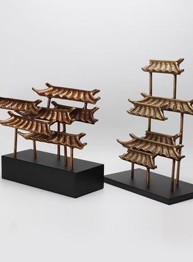 现代新中式金属屋檐软装饰品电视酒柜玄关酒店陈设艺术样板房摆件