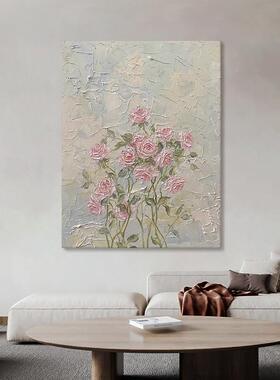 网红大手芬村油画玫瑰花艺客厅装饰画花卉术丙烯肌绘画玄关植理物