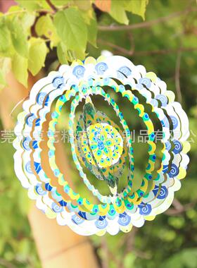 北欧风格旋转风铃挂饰家居花园装饰彩色挂件孔雀碧凰