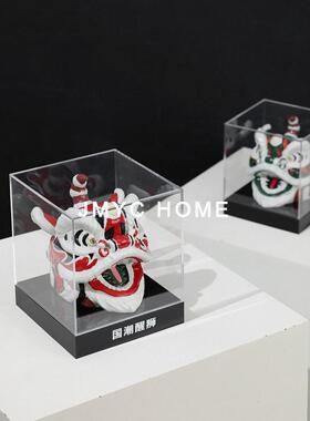 新中式手绘国潮醒狮子头摆件样板房间客厅茶几电视柜书房软装饰品