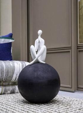 酒店别墅艺术摆件底座落地简约创意蓝色人物雕塑人像树脂抽象装饰