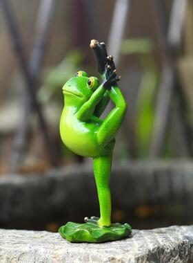 创意庭院园林装饰模拟动物瑜伽青蛙饰品园林景观桌面家居装饰礼品