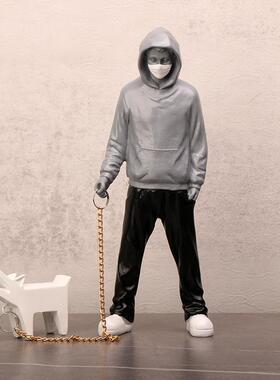 创意艺术摆件面物书房装饰礼柜桌办公励志班克西230424狗遛人摆件