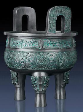 铜鼎摆件纯铜青铜鼎大克鼎古鼎香炉客厅办公室圆D-8938黄装彷饰开