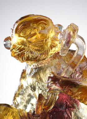 琉璃猴子摆件生肖猴工艺品吉祥物生日礼物福寿如意寿桃