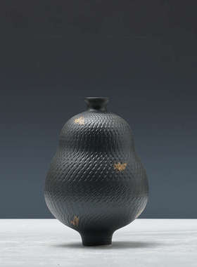 现代黑色陶瓷新中式客厅花瓶花器摆件样板间博古架书柜装饰品摆设