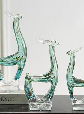 简约现代高档琉璃艺鹿摆酒件招创意客厅柜USH玄关财家居软装工品