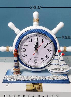 地中海风摆设座钟表小摆件灯塔抽纸盒桌面书房台钟非闹钟客厅卧室
