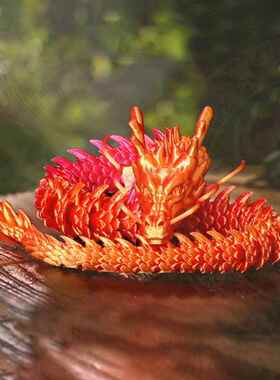 3d模型装饰摆件木质炫彩系列造景玩具可动卡通全身打印关节中国龙