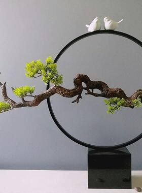 创意落地仿真迎客松盆景新中式玄关迎客松摆件家居装饰客厅工艺品