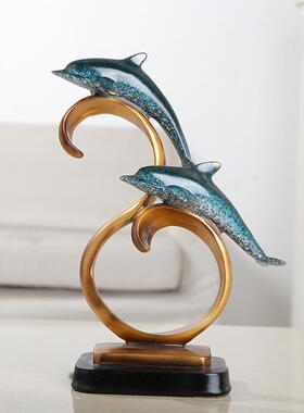 欧式树脂工艺品海豚摆件创意玄关家居客厅书房卧室隔板礼品摆设