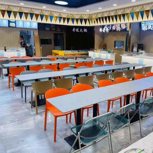 高端岩板桌奶茶店咖啡厅西餐厅长桌小吃售楼处接待洽谈快餐店桌椅 - 图2
