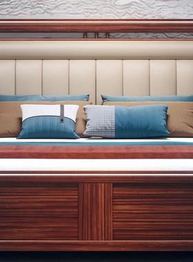 乌金木新中式实木床1.8米大婚床主卧储物双人床1.5米小户型单人床