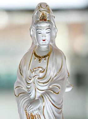 古法琉璃观音佛像家用车载立莲送子坐莲贴金念珠如意多种神像摆件