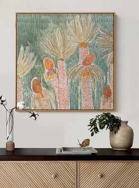 热带绿色植物装饰画画中古原木风田园风格挂画画饭厅斗柜壁画画覆