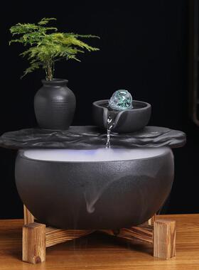 办品转运摆件陶瓷公室礼315简约鱼缸喷泉循水流水客厅小环型桌面
