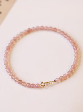 3mm草莓晶手链女粉晶小众设计手链极细招桃花水晶手串转运珠礼