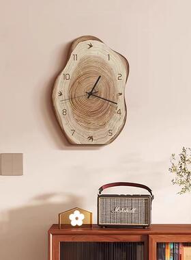中古原木风桌面时钟摆台式客厅挂钟静音原创小众挂墙覆古钟表摆件