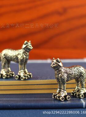 黄铜复古做旧滑雪猫摆件家居客厅桌面摆件茶宠跨境黄铜工艺品