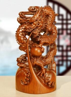 黑神龙生黑檀花梨木雕刻实木摆件肖龙工艺品家居客厅桌面店铺装饰
