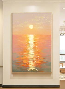 中古奶油风客厅装饰画海景艺术油画高级感沙发背景墙挂画玄关壁画