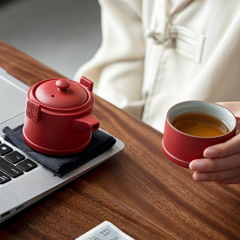 Black pottery portable national trend travel tea set personal special carry-on bag quick cup set outdoor teapot tea cup