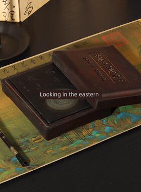 新中国风样板房办公室会所书桌桌面屏风玉玺摆件千里江山卷