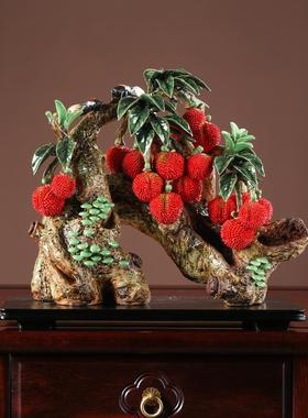 新款陶瓷工开业礼品家居装电视酒柜门客厅办公室荔艺枝植物饰中式