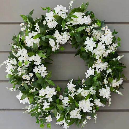 跨境美式门饰花环婚庆玫瑰花绢花仿真薰衣草藤圈复活节藤条挂件 - 图3