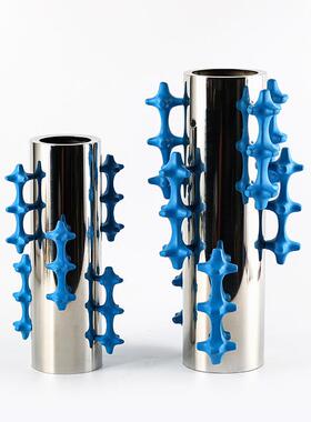 轻奢抽象绳结金属花器摆件样板间酒店艺术大口径插花花瓶软装饰品