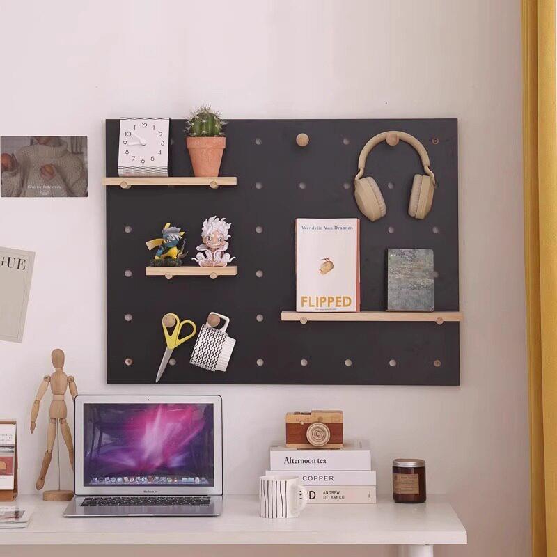 Customized solid wood hole board entrance wall storage rack accessories partition wall styling wall display storage rack