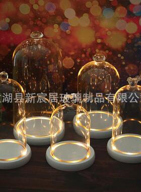 带灯玻璃罩 防尘罩 透明微景观玻璃展示罩 桌面手办摆件