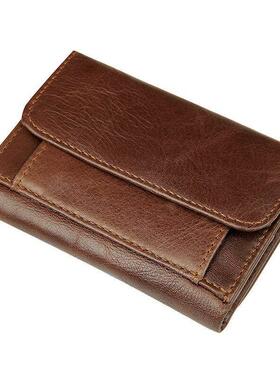 RFID Blocking Genuine Leather Short Wallet For Men Solid