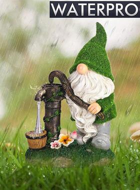 太阳能树脂雕像花园雕像摆件户外植绒小矮人侏儒雕像装饰品草坪灯