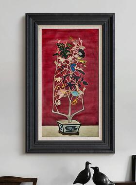 法式复古艺术客厅背景墙装饰画中古风玄关餐边柜壁炉常玉盆栽挂画