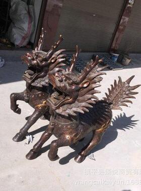 铜麒麟摆件一对大号铜火麒麟铜家居客厅摆设工艺品