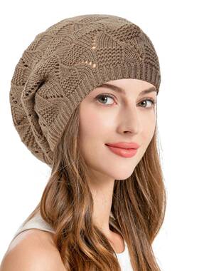 Women's Beige Plain Cotton Slouchy Crochet Beret Soft