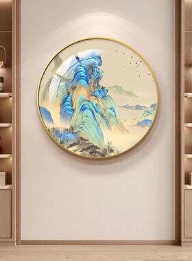 千里江山图玄关装饰画新中式山水画茶室餐厅圆形壁画大气客厅挂画