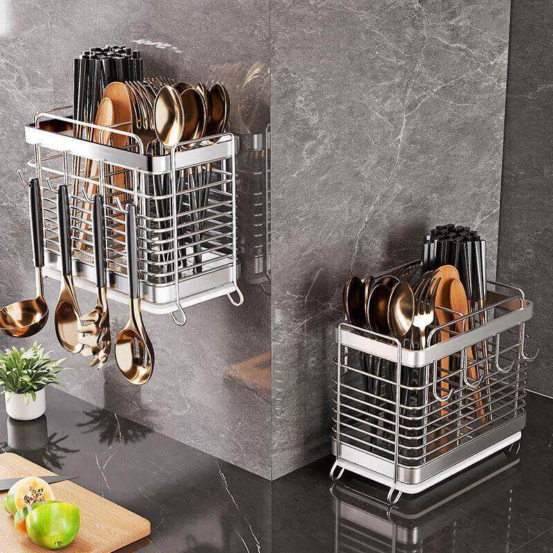 Chopstick cage wall-mounted 304 stainless steel kitchen drain storage box chopstick tube household spoon chopstick cage storage rack