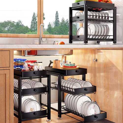 碗碟收纳架沥水家用厨房抽拉式台式置物架碗盘架碗筷收纳盒碗柜架 - 图2