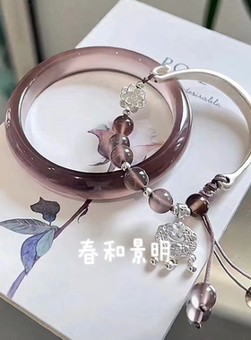 中式清冷感蓝冰狐狸手镯叠戴海宝蓝蝶爆款民族风超显白手饰