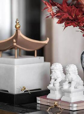 新中式小狮子花瓶茶具组合搭配样板间售楼部茶几书房茶桌饰品摆件