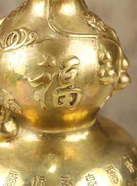 铜金葫芦摆件福字葫芦万福RHM属工艺品揭盖铜葫芦
